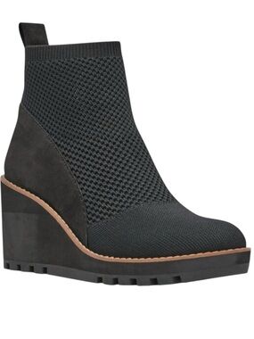Eileen Fisher Quill Black Stretch Knit Platform Wedge Booties - Size 8.5